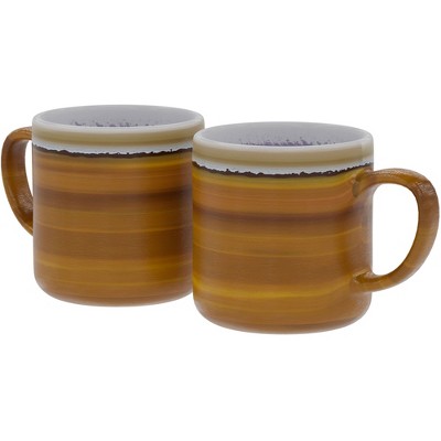 American Atelier Ceramic Glazed Jumbo Coffee Mugs, Set of 2, Big Tea Mugs with Large Handle Desig, Made of Stoneware, 21oz, Yellow