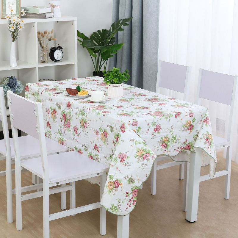54"x71" Rectangle Vinyl Water Oil Resistant Printed Tablecloths Pink Rose - PiccoCasa, 2 of 5