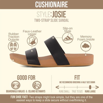 CUSHIONAIRE Josie Womens Sandals – Slip On Two Strap Slides Comfort Flip Flops Beach Sandals for Women