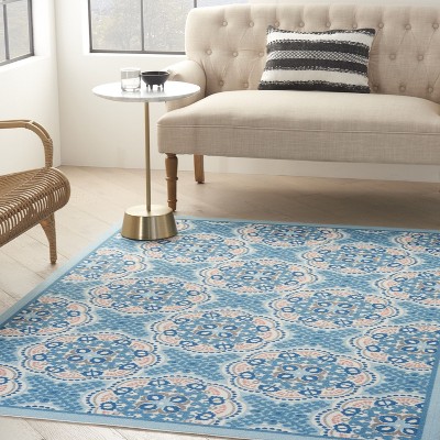 Blue Floral Synthetic Reversible 5' x 7' Area Rug