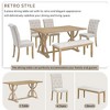 NicBex 6-Piece Retro Dining Table Set – Rectangular Dining Table with 4 Dining Chairs & Bench, Rustic Kitchen Table, Beige Upholstered Seating - 3 of 4