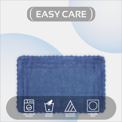 Blue Cotton Tufted Reversible Crochet Bath Rug Set