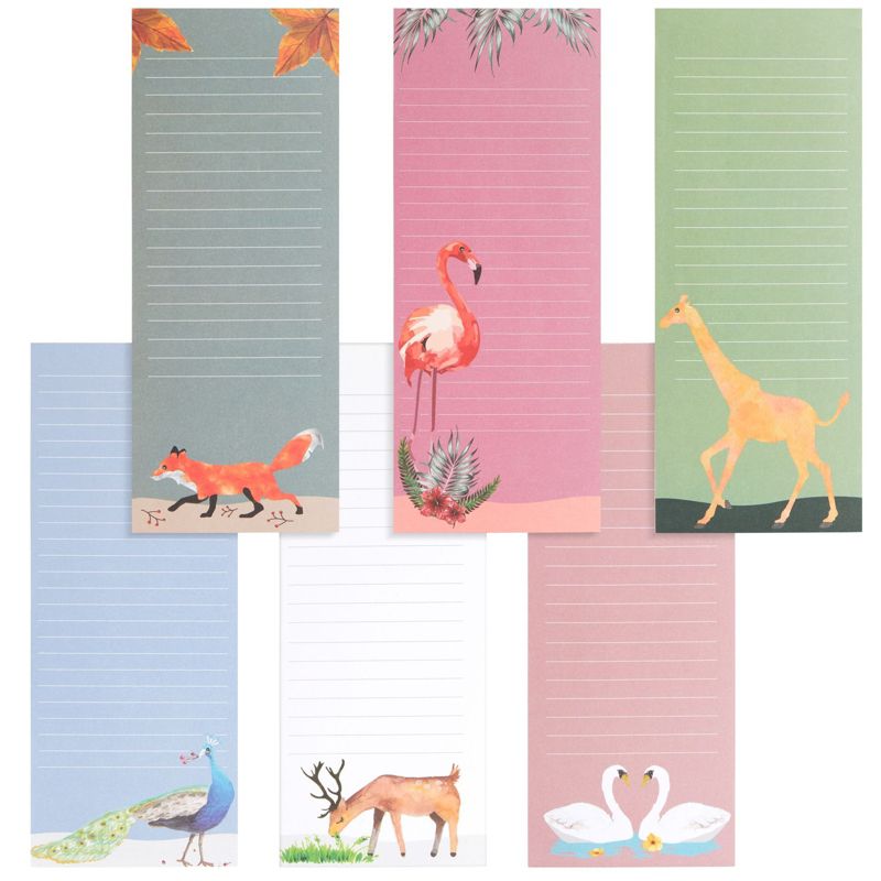 Juvale 6 Pack Magnetic Notepads for Refrigerator Grocery Shopping List, Notes, To-Do Memos, Flamingo Animal Notepads, 3.5 x 9 Inches, 1 of 9