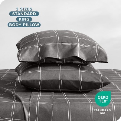 King Size Gray and White Plaid Microfiber Pillowcase Set