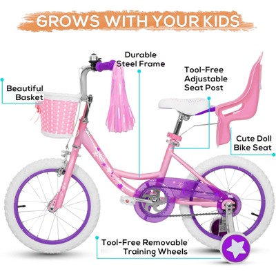 hykolity 14 inch Girls Bike Princess Bicycle for Age 3-5 Years Old Rider Height 36-47 inch includes Training Wheel Basket Doll Seat Flesh Pink
