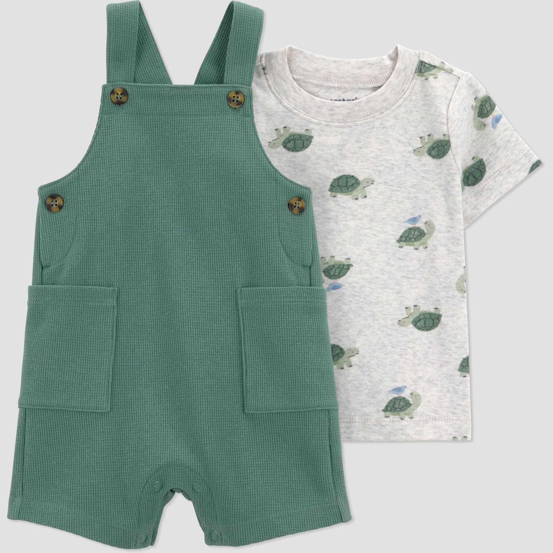 Carter's Just One You® Baby Boys' 2pc Turtles Pocket Overalls Set - Green