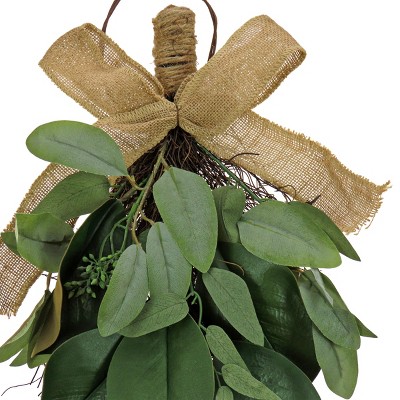 Rustic Eucalyptus & Magnolia Leaf Swag with Burlap Ribbon - 26"