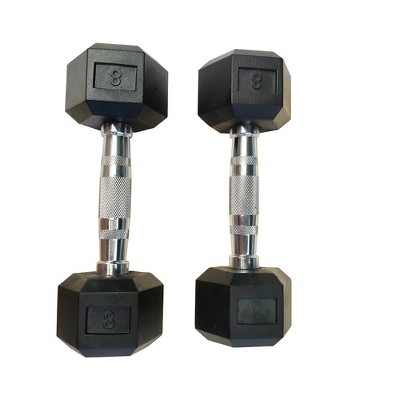 Kebolax A4A 8LB 1-Pair(2pieces) HDRS Rubber Coated Solid Cast Iron Dumbbell with Contoured Chrome Handle, Hexagon Head