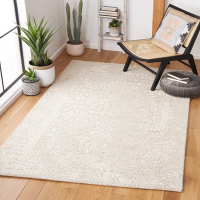 Hand-Tufted Ivory Wool Floral Rug - 59" x 84" Rectangular Design