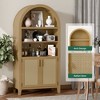MAYEERTY 63" Tall Arched Storage Cabinet with Beech Wood Door 5 Tier Bookcase for Living Room Dining Room Beige - 3 of 4