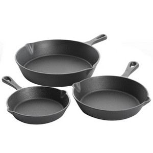 Gibson Home Brickstone 3 Piece Pre-Seasoned Cast Iron Skillet Set in Black - 1 of 4