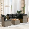 vidaXL 6 Piece Patio Sofa Set with Cushions Gray Poly Rattan - 2x middle + table + 3x corner - 2 of 4