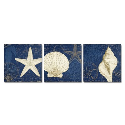 19.56"x26" Pela Studio 'Coastal Moonlight Teal' 3 Panel Decorative Wall Art set - Trademark Fine Art