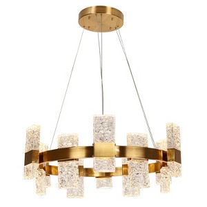 LNC Euromos 24-Lights 31.1" Modern Luxury Wagon Wheel Integrated LED Chandelier, Gold with Textured-Glass - 1 of 4