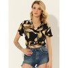 Allegra K Women's Hawaiian Floral Leaves Printed Short Sleeve Button Down Vintage Shirt - 2 of 4