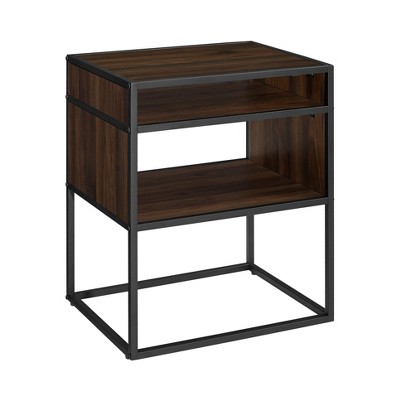 20" Metal and Wood Side Table with Open Shelf Dark Walnut - Saracina Home