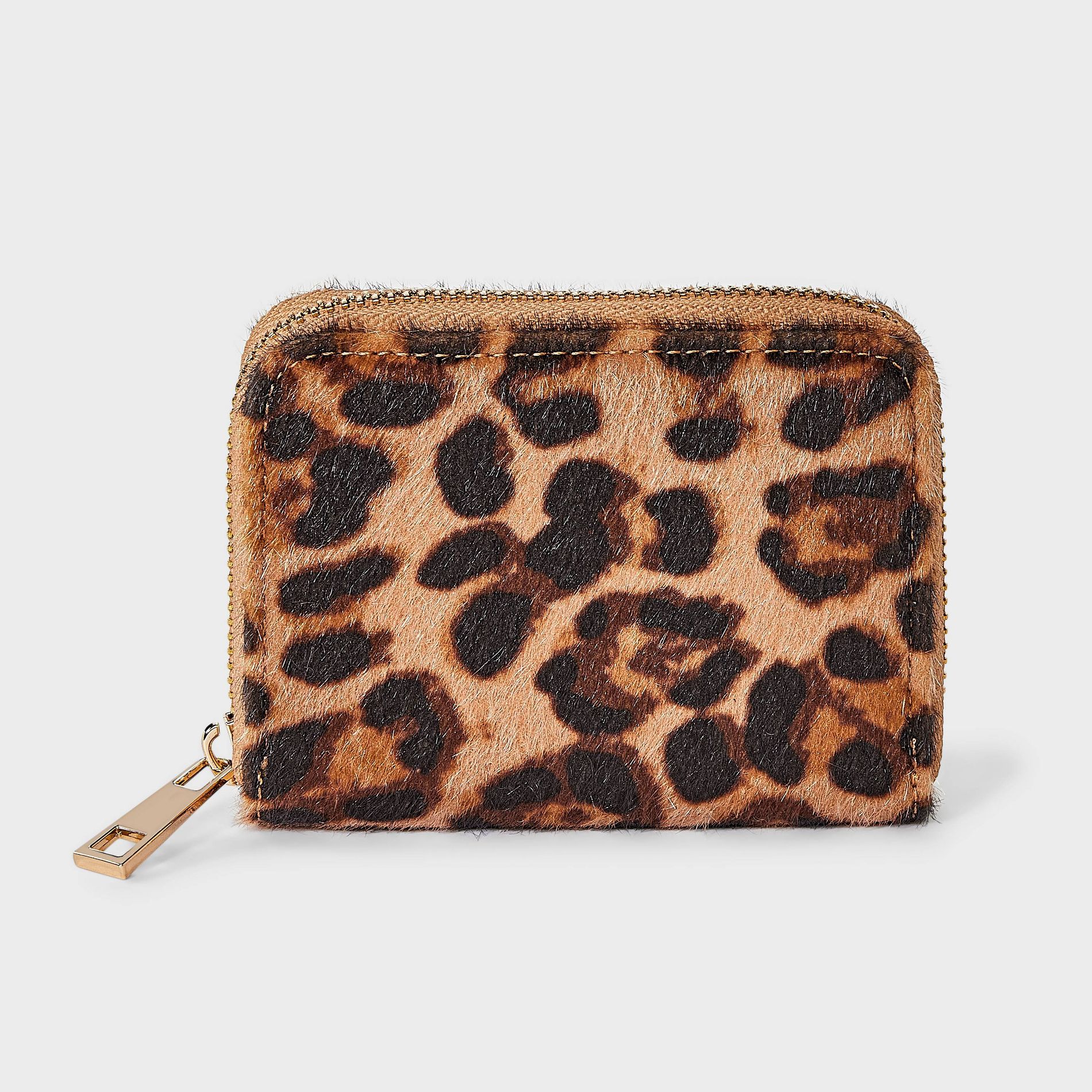 Small Zip Leopard Print Wallet - A New Day™ Black/Brown