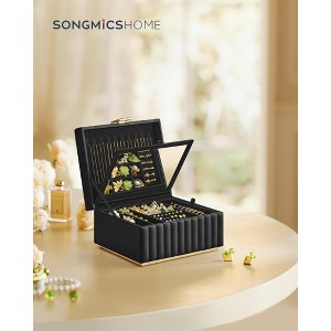 SONGMICS HOME ANAH Collection - 2-Tier Jewelry Box with Mirror, Jewelry Organizer, Removable Tray, PU Surface with Stitching - 1 of 4