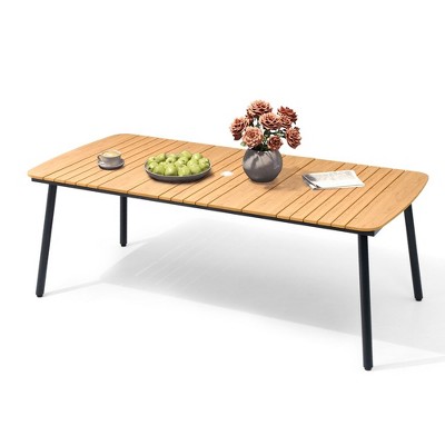 Crestlive Products Outdoor Dining Table for 4-6 People Patio Rectangle Table, Aluminum Frame with Durable Wood-Like Tabletop and Umbrella Hole