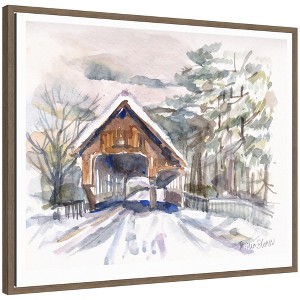 Kate & Laurel All Things Decor Sylvie Framed Canvas Vermont Snowy Bridge by Patricia Shaw - 1 of 4
