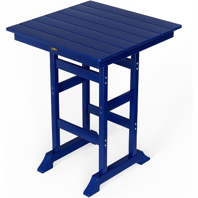 VINGLI 32" Outdoor Bar Table, HDPE Square Patio Bar Height Table with Umbrella Hole All Weather Tall Bistro Table for Patio, Garden, Poolside