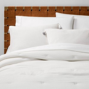 Twin/Twin XL Solid Cotton Gauze Tasseled Comforter Set White - Opalhouse