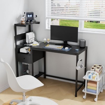 CENGHU 48" Reversible Gaming Desk with RGB LED Lights, 4-Tier Shelves Computer Desk with Power Outlet, Study Writing Table with USB Ports