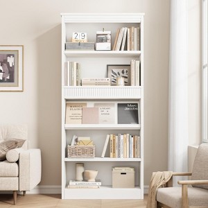 Acekool Bookcase 71.5 in Tall, 5‑Tier with Display Rack, Fluted Design and Wood Base, Farmhouse Shelf, 30.7 W x 11.9 D - 1 of 4