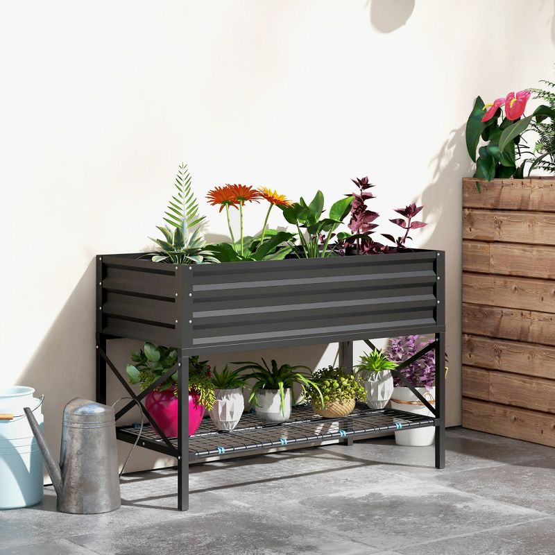 Outsunny Galvanized Raised Garden Bed, Metal Planter Box with Legs, Storage Shelf and Bed Liner, 2 of 7