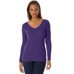 Jessica London Women's Plus Size V-Neck Ribbed Sweater - 1 of 4