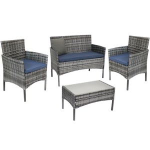 Sunnydaze Outdoor Dunmore Patio Conversation Furniture Set with Loveseat, Chairs, and Table - Gray and Navy - 4pc - 1 of 4