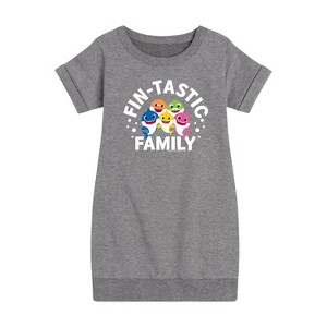 Girls' - Baby Shark - Fintastic Family Graphic Short Sleeve Fleece Dress - 1 of 4