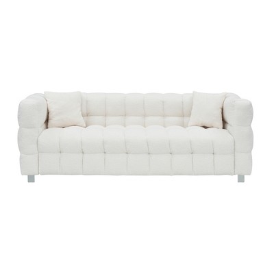 VYNXARIA Pink Teddy Fleece Sofa - 80 Inch, Perfect for Living Room or Bedroom, Complete with Two Throw Pillows and Sturdy Hardware Foot Support