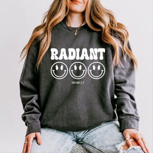 Simply Sage Market S.W.Smiley Radiant Groovy Outline Lightweight Garment Dyed Sweatshirt - 1 of 4