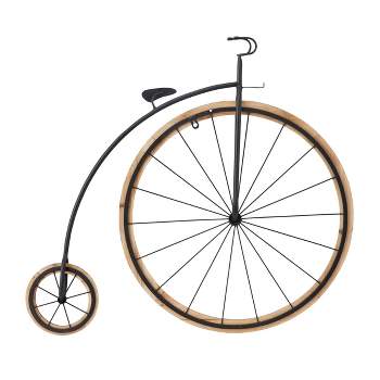 Metal Bike Penny Farthing Wall Decor with Wood Wheels Brown - Olivia & May