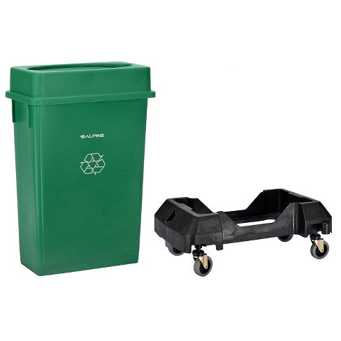 Alpine Industries Polypropylene Recycling Bin with Swing Lid and Dolly 23-Gallon Green - image 1 of 4