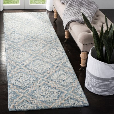 Hand-Tufted Abstract Blue Wool Runner Rug - 27" x 6"