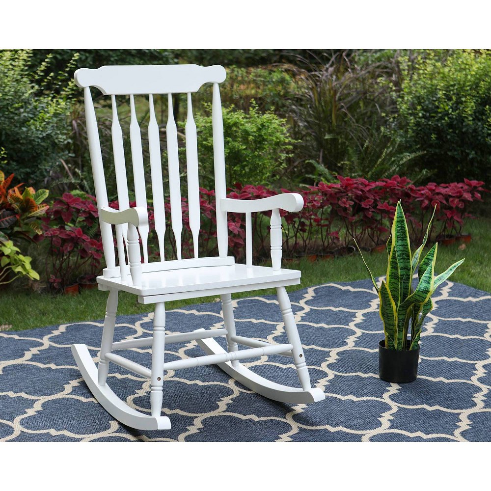Outdoor Poplar Wood Rocking Chair - White - Captiva Designs: UV-Resistant Patio Accent Chair with Fixed Arms