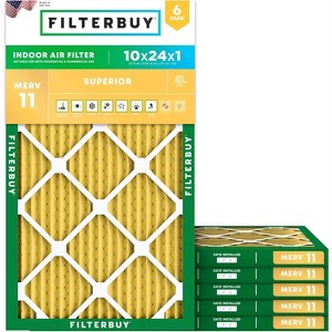 Filterbuy 10x24x1 Air Filter (6-Pack), Pleated MERV 11 Allergen Defense Replacement HVAC AC Furnace Filters (Actual Size: 9.50 x 23.50 x 0.75) - 1 of 4