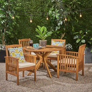 Christopher Knight Home Valence Outdoor Acacia Wood 5 Piece Dining Set with Water Resistant Cushion - 1 of 4