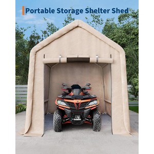10x10FT Outdoor Motorcycle Storage Shed with Roll-Up Door & Vent,Heavy-Duty Shelter Waterproof PE Tarp,UV-Resistant Storage Sheds for Motorcycle - 1 of 4