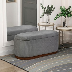 Picture of RISOKEYS Lift Top Storage Bench -Corduroy Upholstery & Foam Seat, Easy ...
