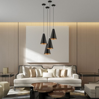 Shiny Black and Gold Mini Pendant Light with Metal Shade