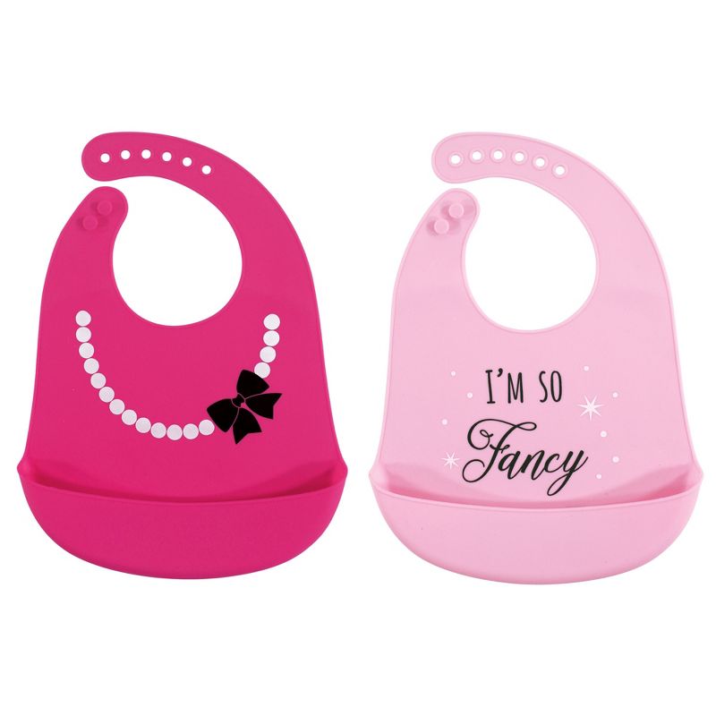 Hudson Baby Infant Girl Silicone Bibs 2pk, Fancy, One Size, 1 of 3