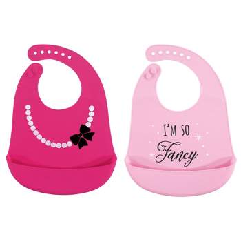 Hudson Baby Infant Girl Silicone Bibs 2pk, Fancy, One Size