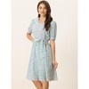 INSPIRE CHIC Women's Vintage Floral Peter Pan Collar High Waist Puff Sleeve A-line Midi Dress - 2 of 4