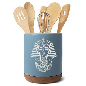 Elanze Designs Kitchen Utensil Holder With Non Slip Cork Base Large 8 Inch Ceramic Storage Crock Regal Egyptian Icon Countertop Organizer Pharoah Sky - 1 of 4