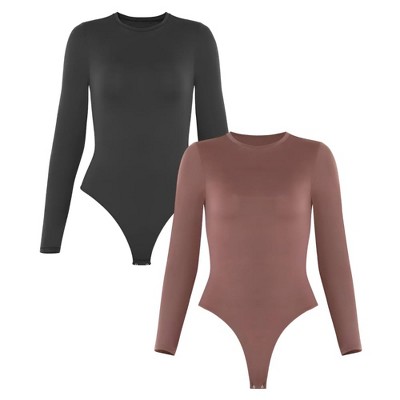 Sol Living Women's Bodysuit Seamless Casual Going Out Top Shirt Breathable Tops Tummy Control Shapewear Stretchy Basic Body Suits T Shirt Crew Neck