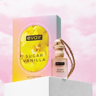 Evair Hanging Car Air Freshener with 100% Essential Oils Fragrance in Glass Bottle with Wooden Diffuser Lid | 10 ml - Pack of 1 (Vanilla)
