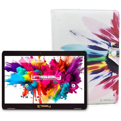 LINSAY 10.1"Octa Core 128GB Storage Android 14 Tablet with Ocean Marble Case
